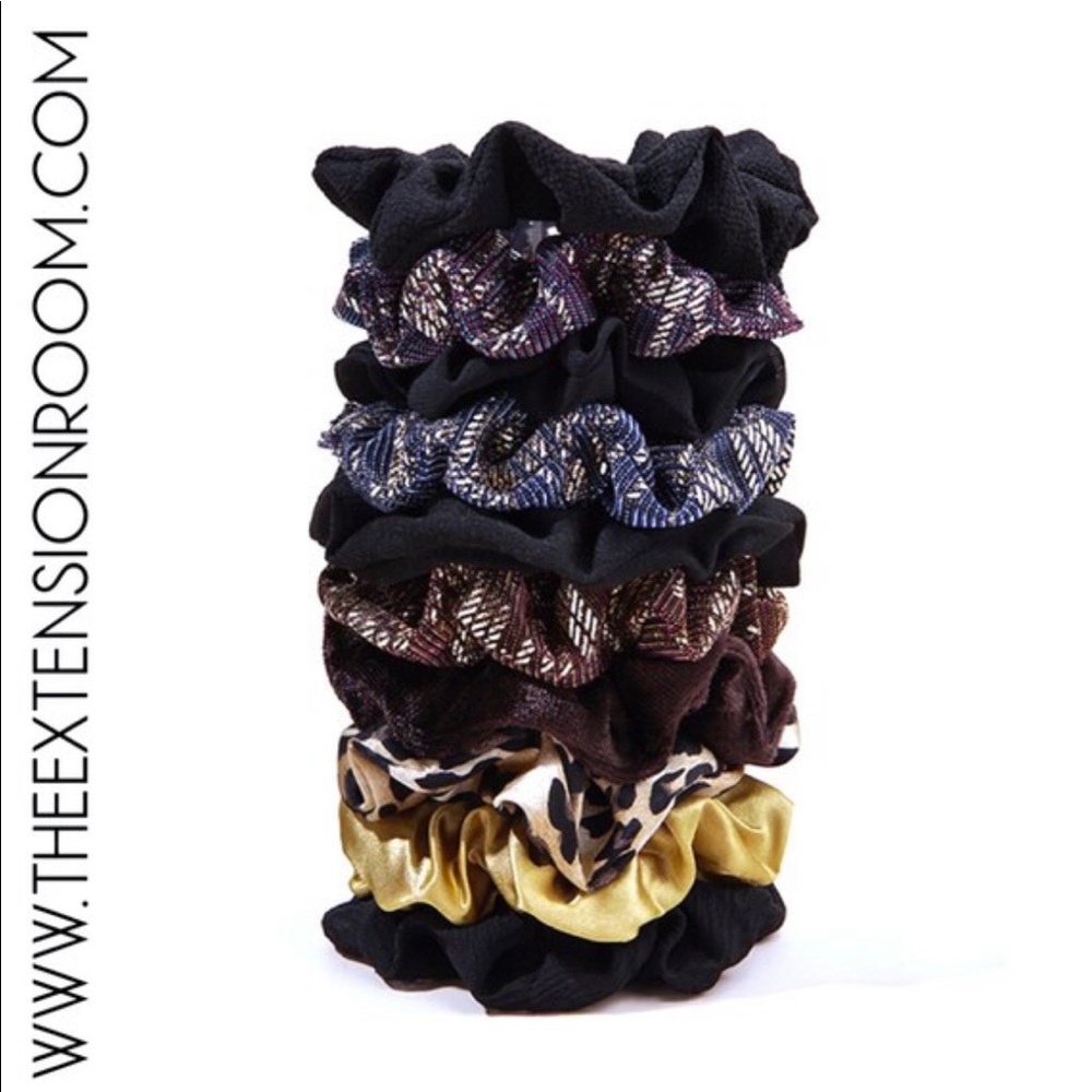 10PC Scrunchie Box Gift Variety Set | Black & Gold Celebration Set